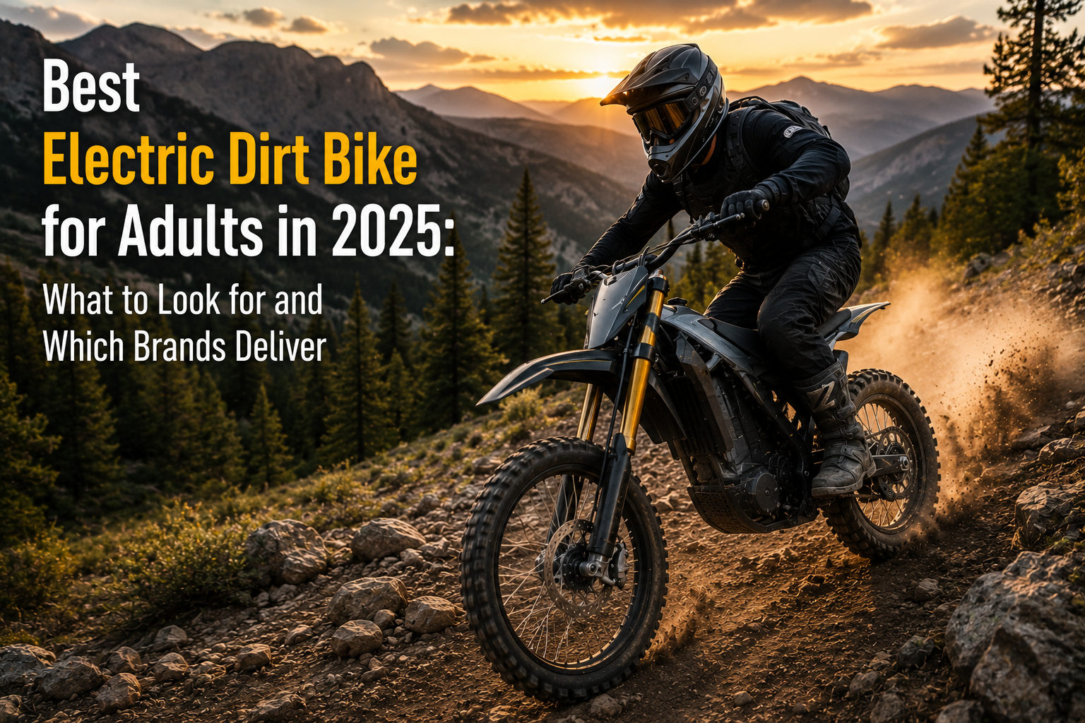 Best electric dirt bike for adults riding aggressively through a rocky mountain trail with full protective gear and serious off-road terrain.