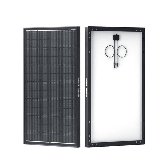 Solar panel with mounting hardware on a white background