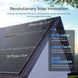 Solar panel on a roof with 'ShadowFlux Tech' branding and features highlighted.