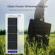 Renogy solar panel with carrying case in a grassy field, highlighting 'Clean Power Wherever You Go'.