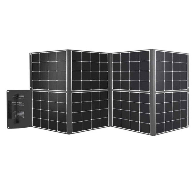Foldable solar panel with control unit on a white background