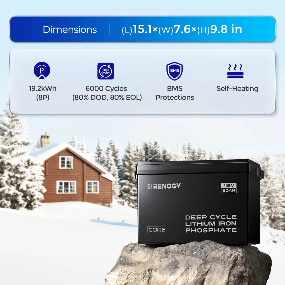 Renogy 48V 50Ah Smart Lithium Iron Phosphate Battery Core Series