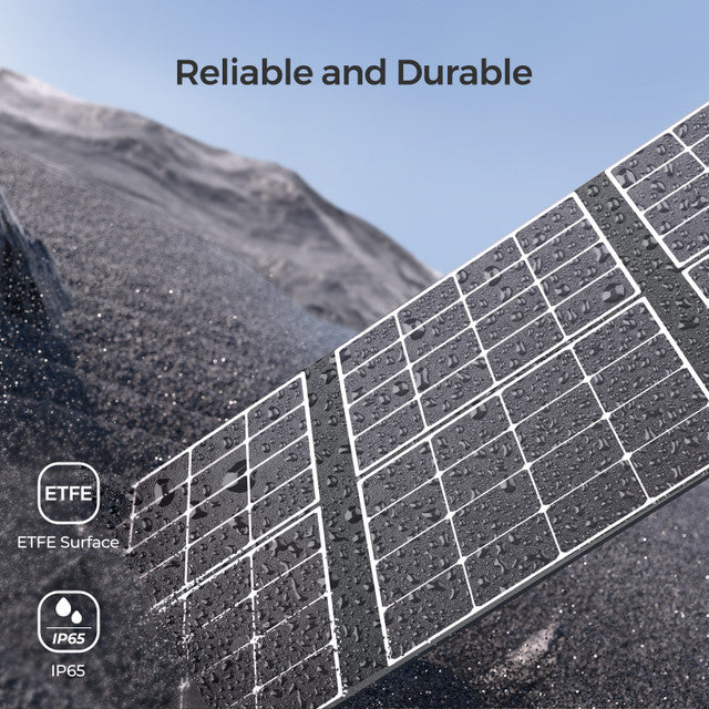 Solar panel with ETFE surface and IP65 rating on a clear sky background