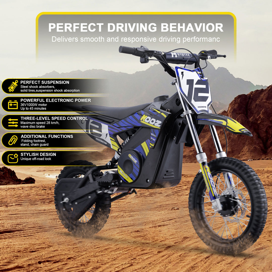 MotoTec 36v 1000w (HP112E) Electric Dirt Bike