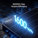 Digital display of '1600Wh/Day Output Efficiency' on a futuristic circuit board design.