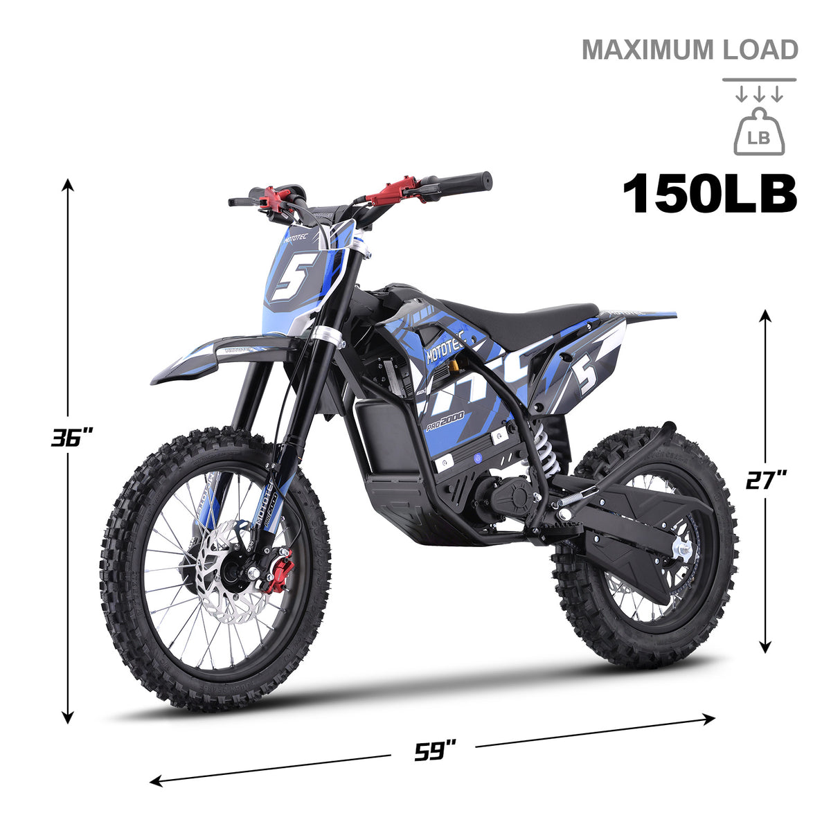 MotoTec 60v 2000w Pro Electric Dirt Bike Lithium (HP115E) - Recreational Off-Road Use Only