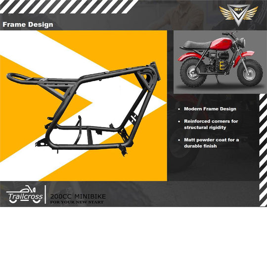 MotoTec 200cc 6.5HP Trailcross Gas Powered Mini Bike - Recreational Off-Road Use Only