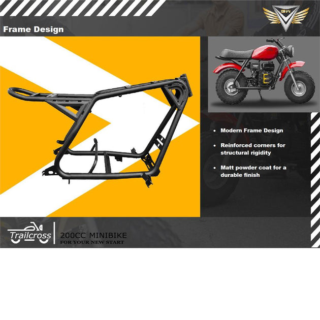 MotoTec 200cc 6.5HP Trailcross Gas Powered Mini Bike - Recreational Off-Road Use Only
