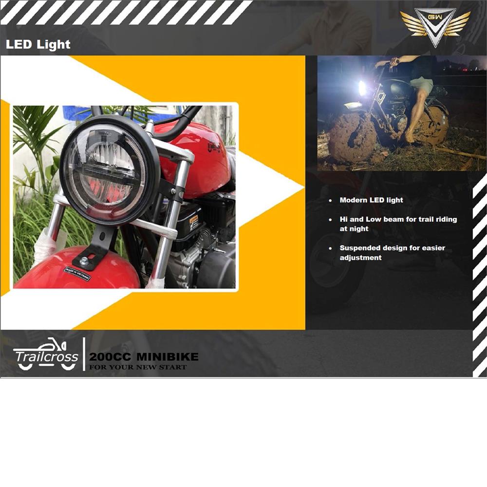 MotoTec 200cc 6.5HP Trailcross Gas Powered Mini Bike - Recreational Off-Road Use Only