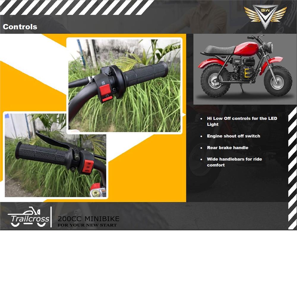 MotoTec 200cc 6.5HP Trailcross Gas Powered Mini Bike - Recreational Off-Road Use Only