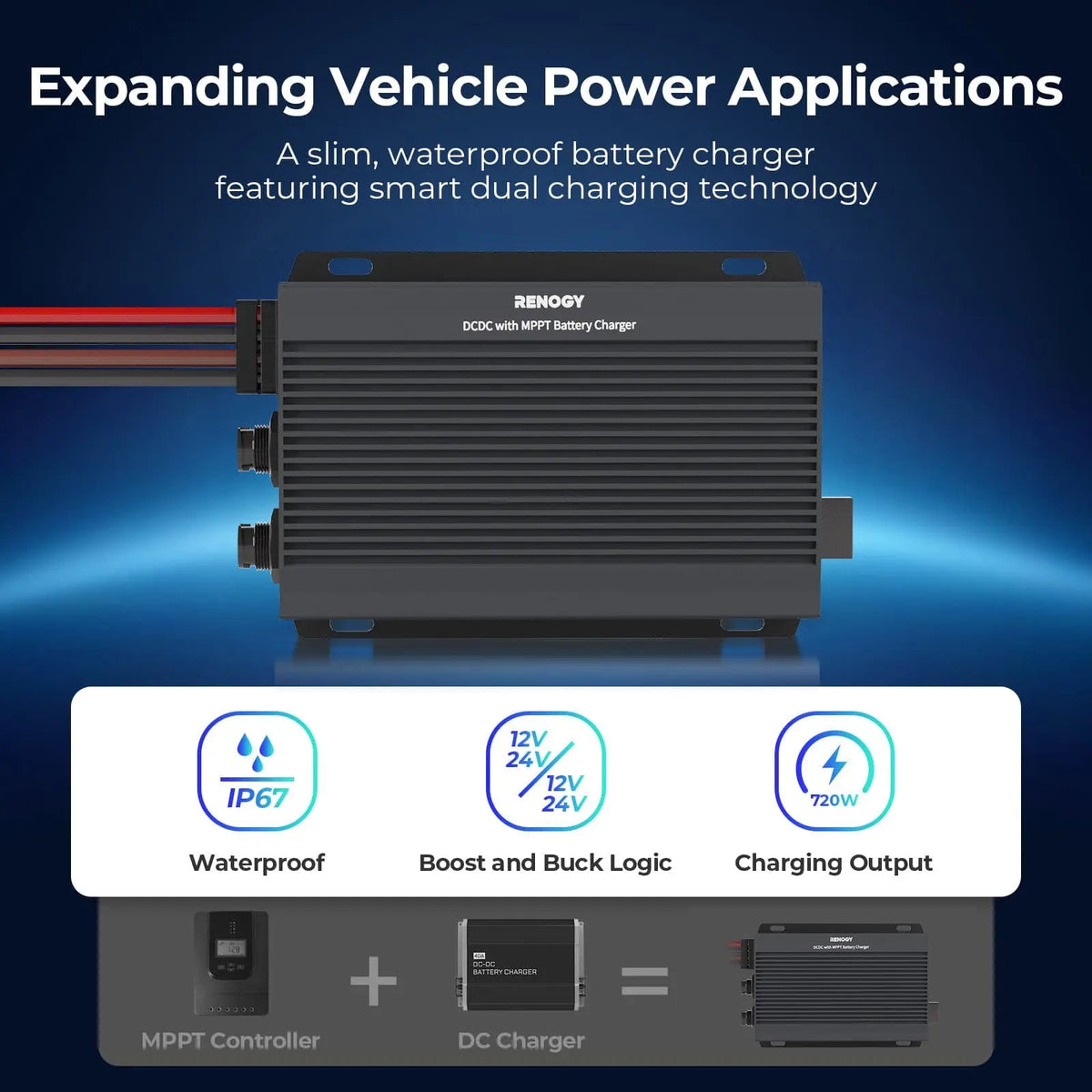 Renogy 12V 24V IP67 50A DC-DC Battery Charger with MPPT