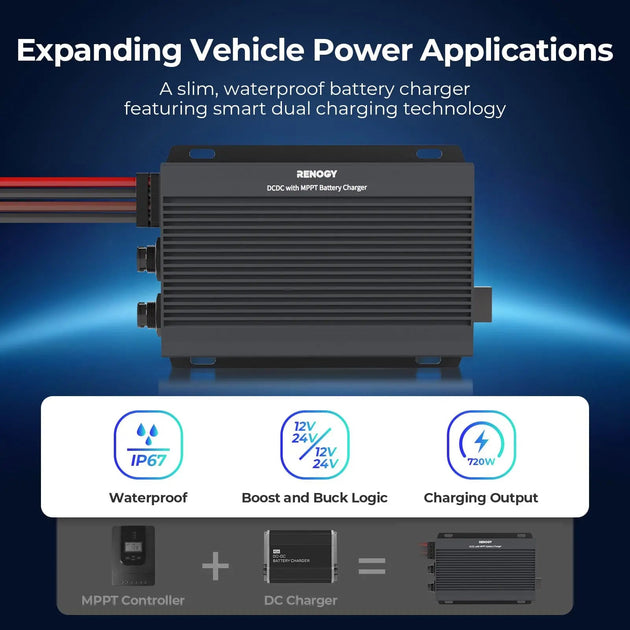Renogy 12V 24V IP67 50A DC-DC Battery Charger with MPPT