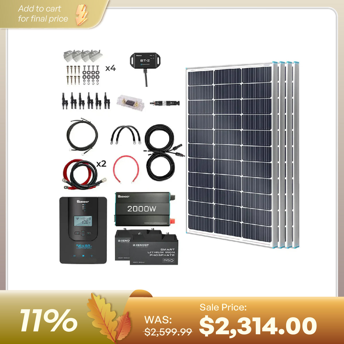 Renogy 400W 12V Complete Solar Panel Kit 2.4kWh