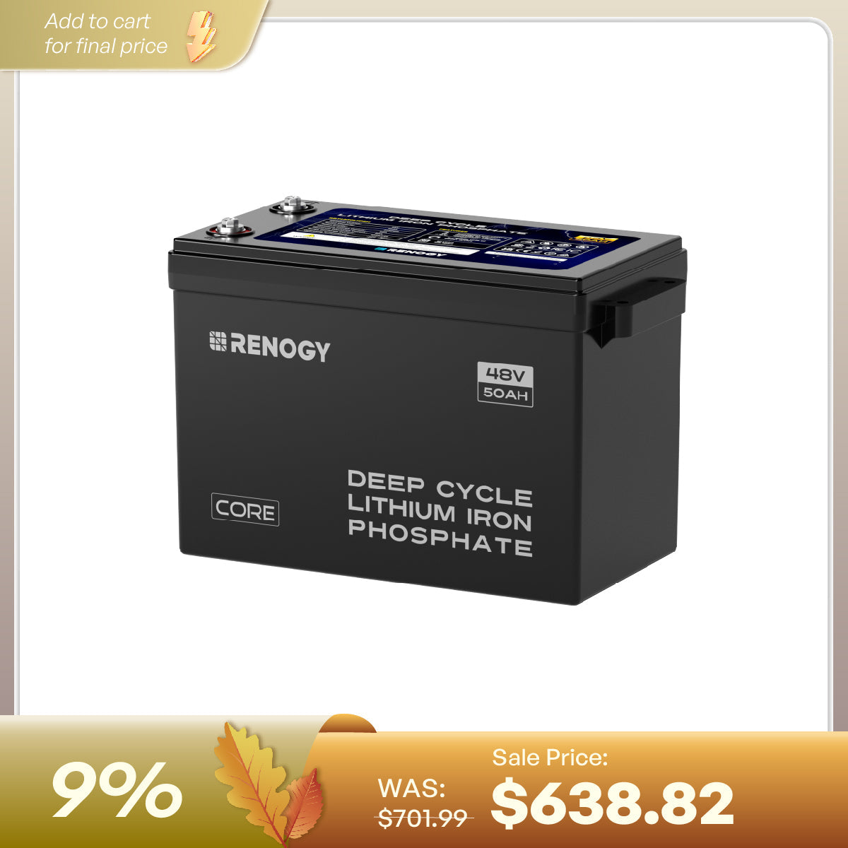 Renogy 48V 50Ah Smart Lithium Iron Phosphate Battery Core Series
