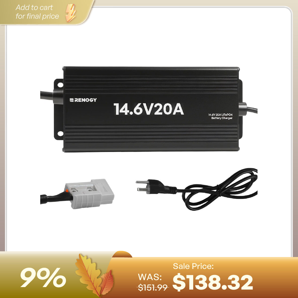 Renogy 12V 20A 24V 10A AC-to-DC LFP Portable Battery Charger