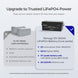 Advertisement for Renogy LiFePO4 battery upgrade with specifications and comparison to lead-acid batteries.