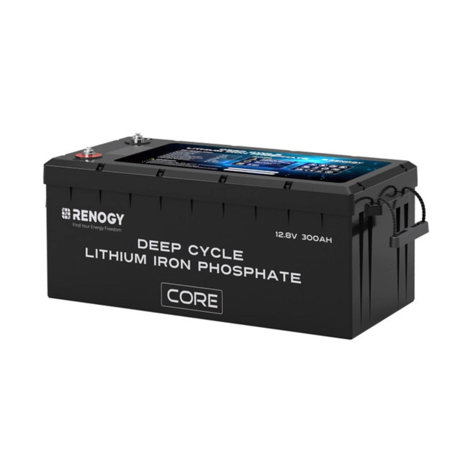 Renogy deep cycle lithium iron phosphate battery on a white background