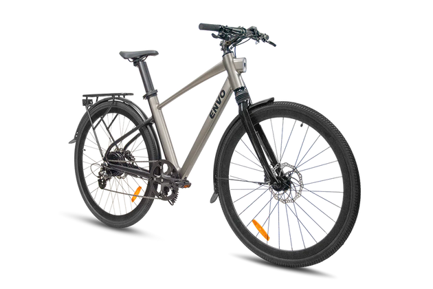 Gray electric bike with black details on a white background