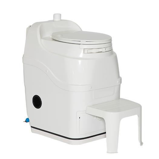 White portable toilet with step stool on a white background