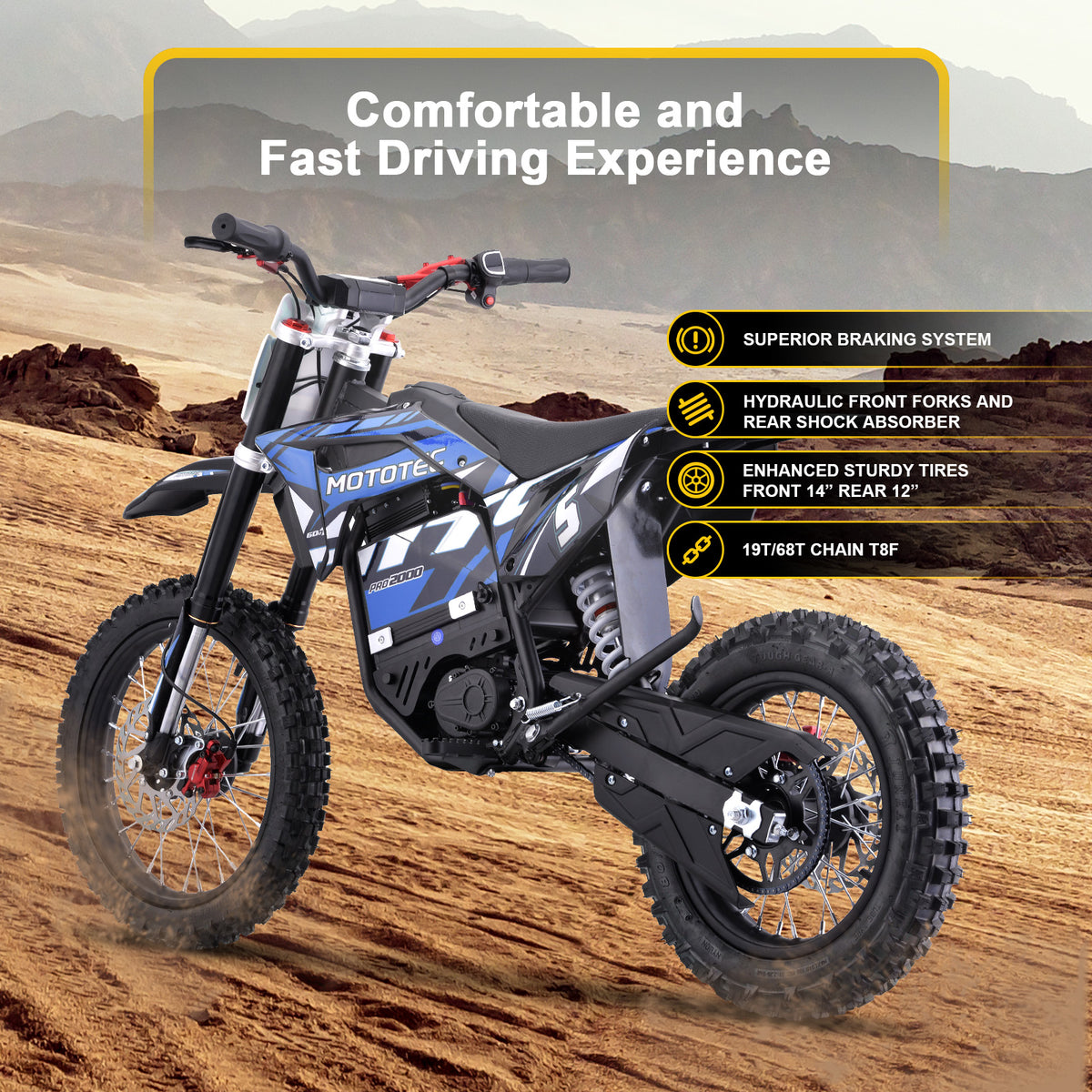 MotoTec 60v 2000w Pro Electric Dirt Bike Lithium (HP115E) - Recreational Off-Road Use Only